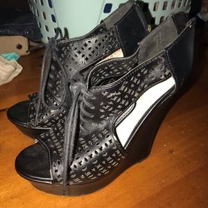 Black lace up wedges